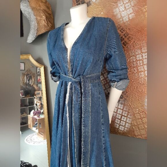 Zara Denim Long Sleeve Belted Coat/Wrap Dress - Picture 15 of 16